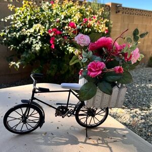 Charming Black Bicycle Planter with Pink Flowers